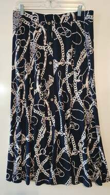 SJS Women's Large Navy Gold Chain Link Equestrian Nautical Faux Button Maxi #842